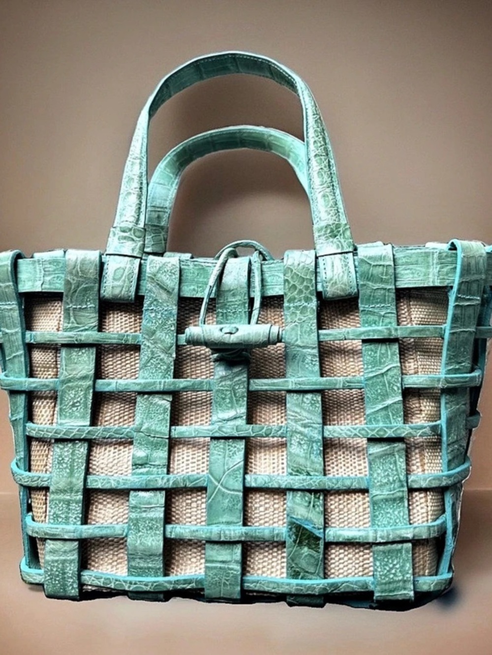 Nancy Gonzalez Crocodile Caged/Basket Handbag Teal Blue